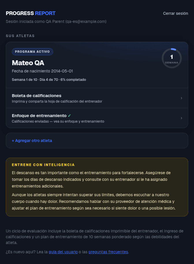 Inicie un ciclo de evaluación: una pantalla de Progress Report
